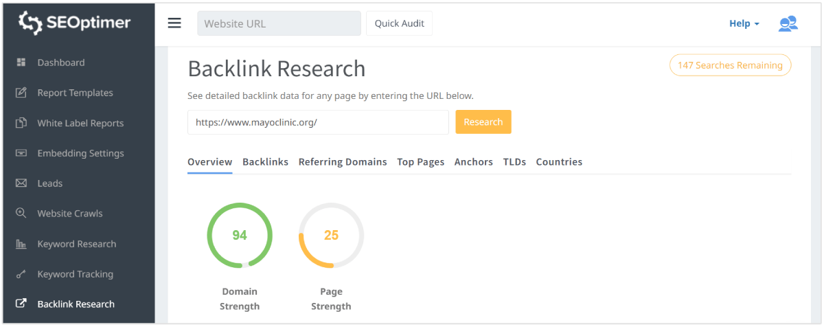 Profil de backlink de la Mayo Clinic